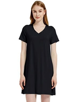 GYS Women's Short Sleeve Nightshirt V Neck Bamboo Nightgown