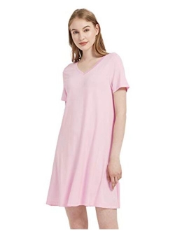 GYS Women's Short Sleeve Nightshirt V Neck Bamboo Nightgown