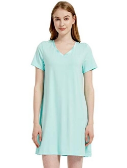 GYS Women's Short Sleeve Nightshirt V Neck Bamboo Nightgown