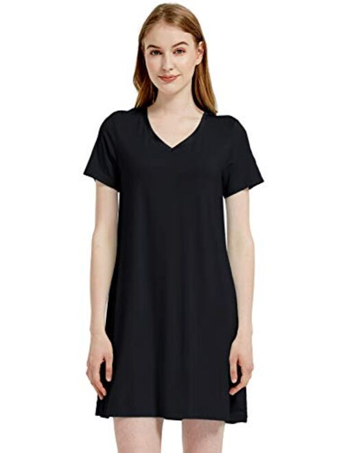 GYS Women's Short Sleeve Nightshirt V Neck Bamboo Nightgown