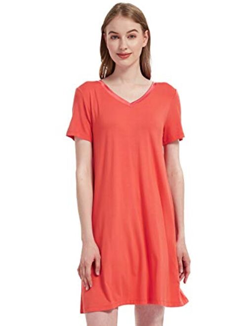 GYS Women's Short Sleeve Nightshirt V Neck Bamboo Nightgown