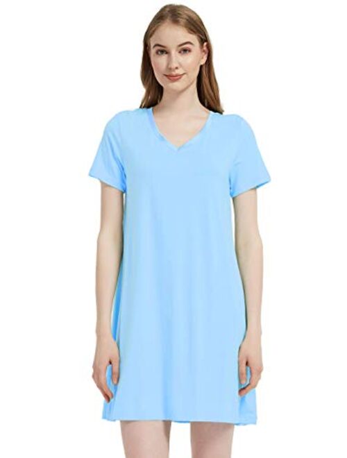 GYS Women's Short Sleeve Nightshirt V Neck Bamboo Nightgown