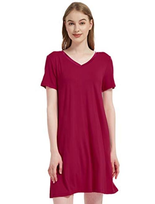 GYS Women's Short Sleeve Nightshirt V Neck Bamboo Nightgown