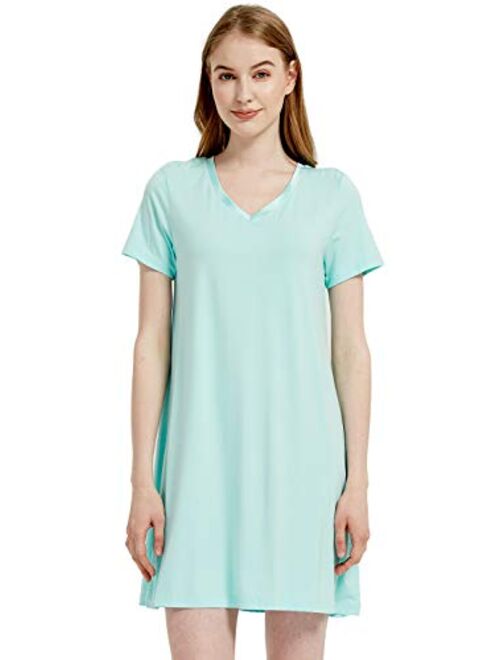 GYS Women's Short Sleeve Nightshirt V Neck Bamboo Nightgown