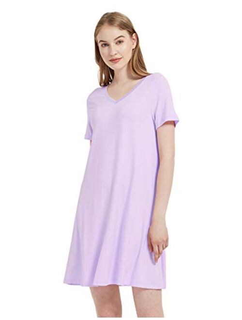 GYS Women's Short Sleeve Nightshirt V Neck Bamboo Nightgown