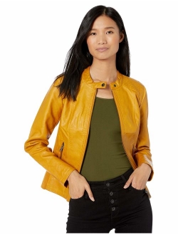 Sebby Collection Women's Faux Leather Jacket with Moto Details and Front Zip Pockets