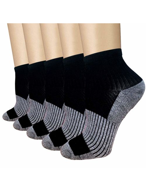 3/5/8 Pairs Copper Compression Ankle Socks Women & Men Sport Plantar Fasciitis Arch Support - Best For Athletic &Travel