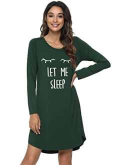 Long Sleeve Nightgowns for Women Sleep Shirt S-4XL