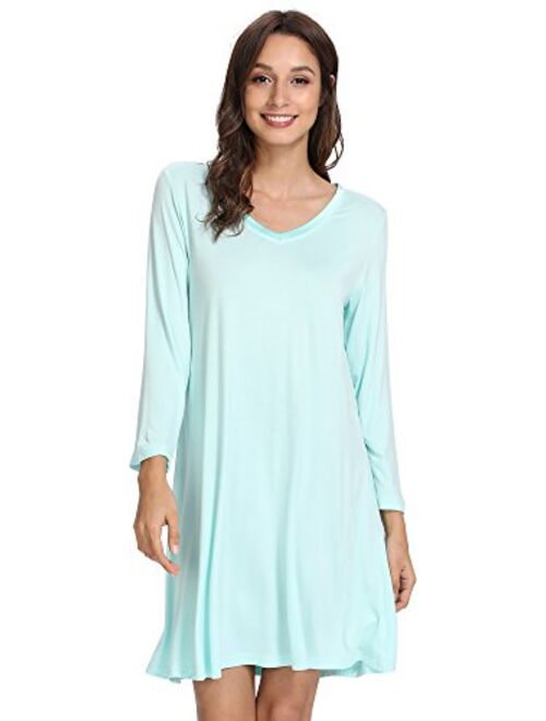 WiWi Long Sleeve Nightgowns for Women Sleep Shirt S-4XL