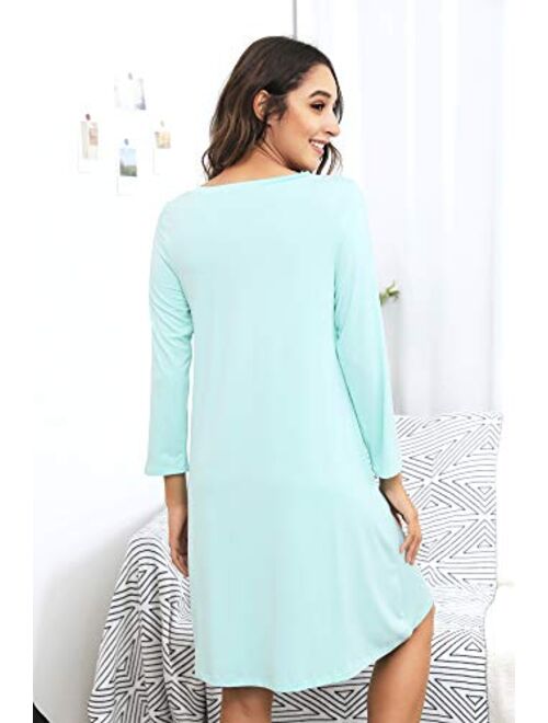 WiWi Long Sleeve Nightgowns for Women Sleep Shirt S-4XL