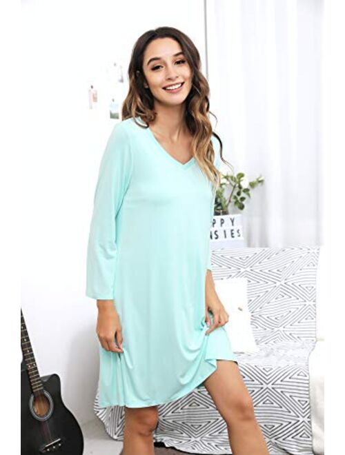 WiWi Long Sleeve Nightgowns for Women Sleep Shirt S-4XL