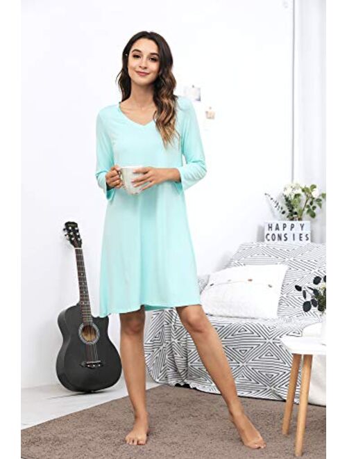 WiWi Long Sleeve Nightgowns for Women Sleep Shirt S-4XL