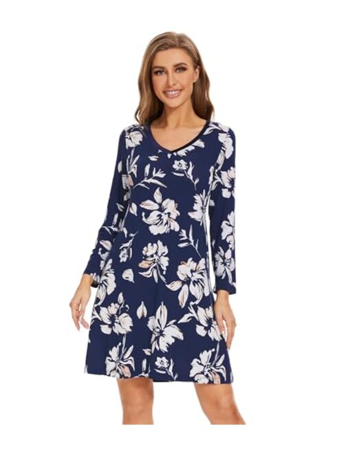 WiWi Long Sleeve Nightgowns for Women Sleep Shirt S-4XL