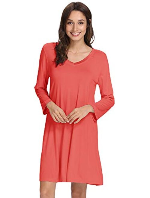 WiWi Long Sleeve Nightgowns for Women Sleep Shirt S-4XL