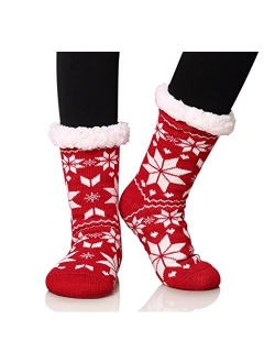 Dosoni Women's Fleece Lining Fuzzy Soft Christmas Knee Highs Stockings Slipper Socks