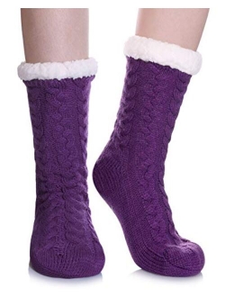 Dosoni Women's Fleece Lining Fuzzy Soft Christmas Knee Highs Stockings Slipper Socks