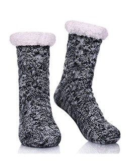 Dosoni Women's Fleece Lining Fuzzy Soft Christmas Knee Highs Stockings Slipper Socks