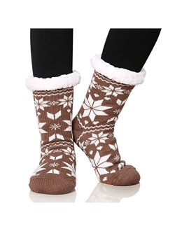 Dosoni Women's Fleece Lining Fuzzy Soft Christmas Knee Highs Stockings Slipper Socks