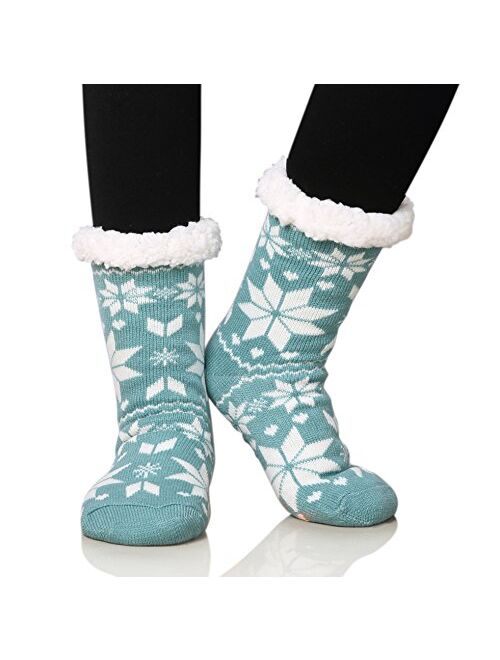 Dosoni Women's Fleece Lining Fuzzy Soft Christmas Knee Highs Stockings Slipper Socks