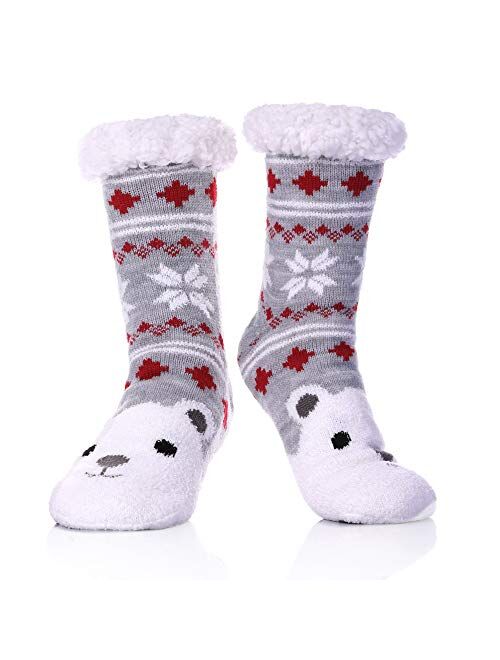 Dosoni Women's Fleece Lining Fuzzy Soft Christmas Knee Highs Stockings Slipper Socks