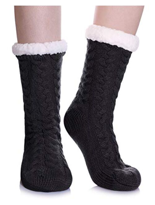 Dosoni Women's Fleece Lining Fuzzy Soft Christmas Knee Highs Stockings Slipper Socks