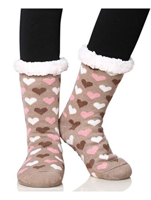 Dosoni Women's Fleece Lining Fuzzy Soft Christmas Knee Highs Stockings Slipper Socks