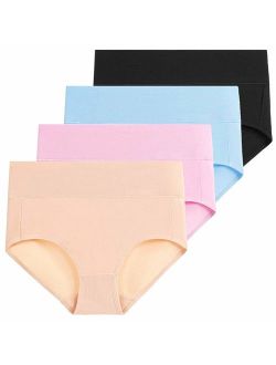 Women's Cotton Underwear Briefs Soft Breathable High Waisted Full Coverage Ladies Panties