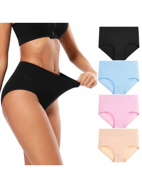 Molasus Women's Cotton Underwear Briefs Soft Breathable High Waisted Full Coverage Ladies Panties