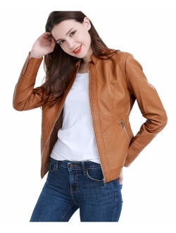 Fasbric Women's Faux Leather Jackets Long Sleeve Zipper Short Moto Biker Jacket Bomber Coat