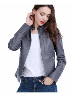 Fasbric Women's Faux Leather Jackets Long Sleeve Zipper Short Moto Biker Jacket Bomber Coat