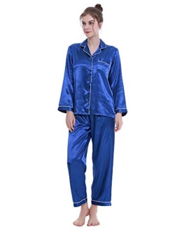 Lavenderi Women's Long Sleeve Premium Satin Pajama Set