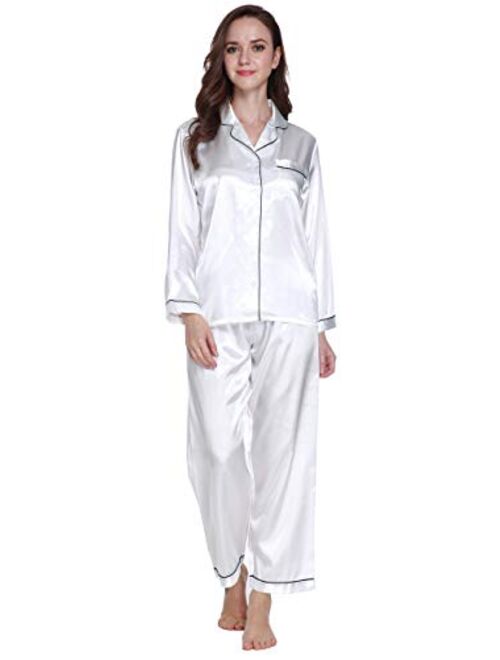 Lavenderi Women's Long Sleeve Premium Satin Pajama Set