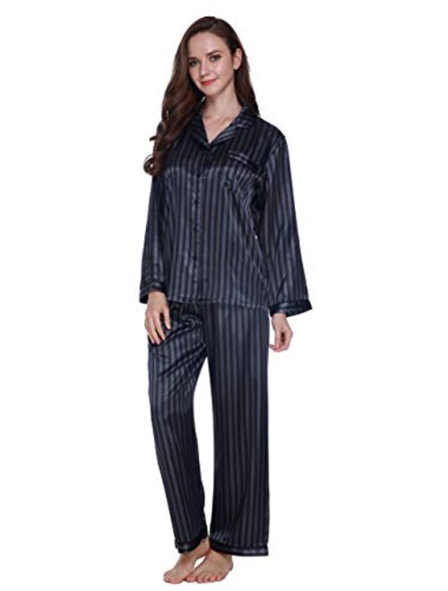 Lavenderi Women's Long Sleeve Premium Satin Pajama Set