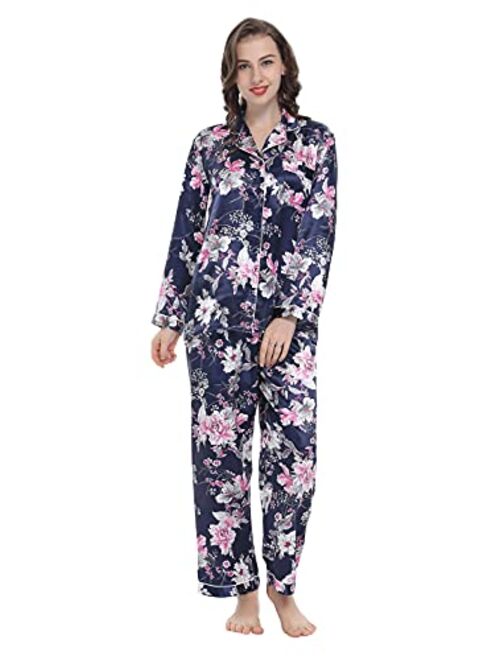 Lavenderi Women's Long Sleeve Premium Satin Pajama Set