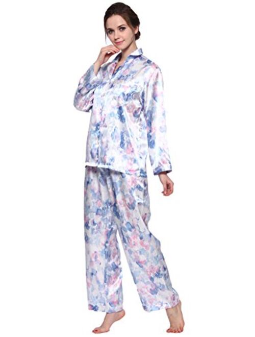 Lavenderi Women's Long Sleeve Premium Satin Pajama Set