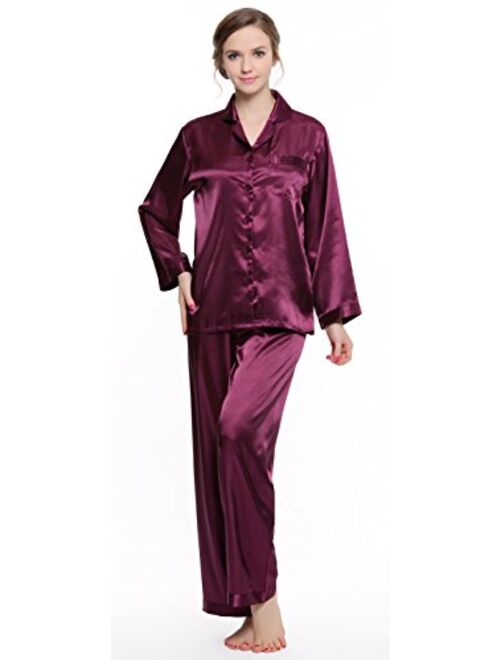 Lavenderi Women's Long Sleeve Premium Satin Pajama Set