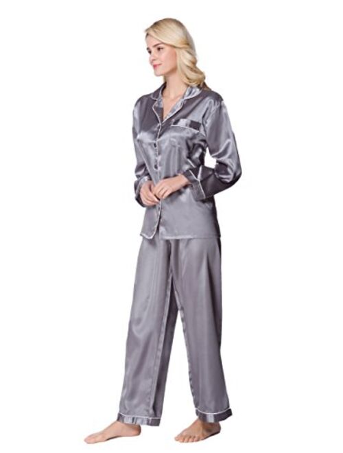 Lavenderi Women's Long Sleeve Premium Satin Pajama Set