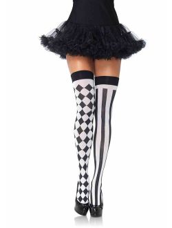 Women's Harlequin Thigh Highs, black/White, One Size