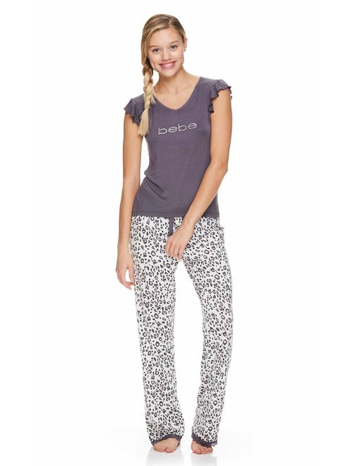 bebe Womens Pajama Top Shirt and Lounge Pants Sleepwear Set