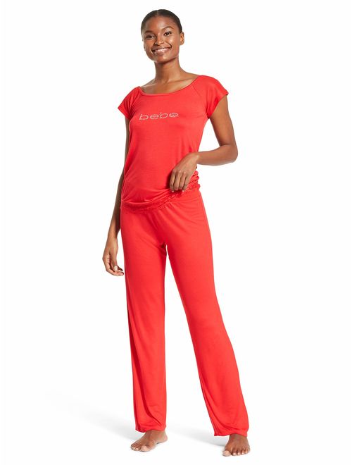 bebe Womens Pajama Top Shirt and Lounge Pants Sleepwear Set