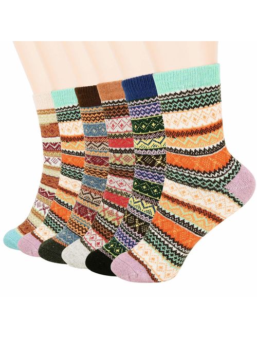 Vimpro Wool Socks Women, 6 Pairs Warm Socks Vintage Style Women Winter Warm Wool Socks Womens Casual Socks, US Size 5-9, Mixed Color