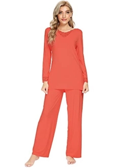 Soft Bamboo Long Pants Sleepwear Laced Pjs Plus Size Pajama Set S-4X