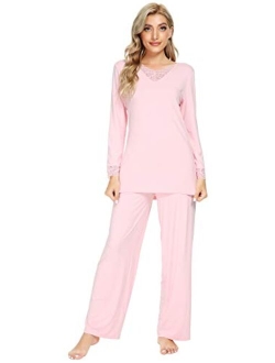 Soft Bamboo Long Pants Sleepwear Laced Pjs Plus Size Pajama Set S-4X