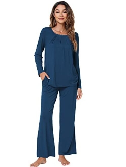 Soft Bamboo Long Pants Sleepwear Laced Pjs Plus Size Pajama Set S-4X