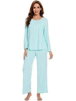 Soft Bamboo Long Pants Sleepwear Laced Pjs Plus Size Pajama Set S-4X