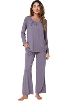 Soft Bamboo Long Pants Sleepwear Laced Pjs Plus Size Pajama Set S-4X