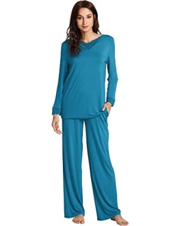 Soft Bamboo Long Pants Sleepwear Laced Pjs Plus Size Pajama Set S-4X