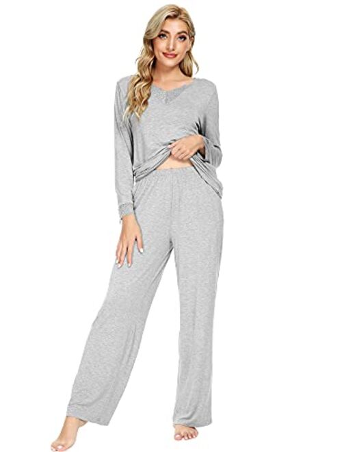WiWi Soft Bamboo Long Pants Sleepwear Laced Pjs Plus Size Pajama Set S- 4X online | Topofstyle