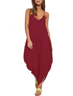 Auxo Women Jumper Harem Jumpsuit V Neck Summer Romper One Piece Jumpsuit Playsuit