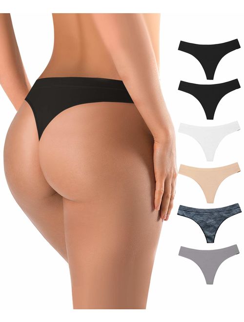  GRANKEE Womens Breathable Seamless Thong Panties No Show  Underwear 6 Pack